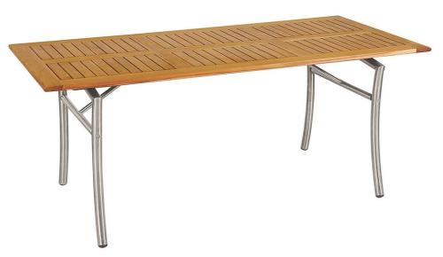 Ξύλινο Παραλ/μο Σταθερό Τραπέζι Teak Με Ανοξείδωτο Σκελετό 160 x 85cm